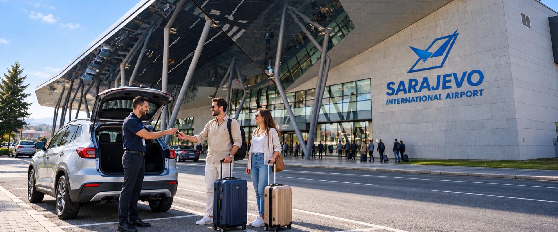 Car handover at Sarajevo International Airport — no credit card needed